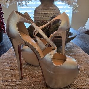 Christian Louboutin Metallic Peep-Toe Heels